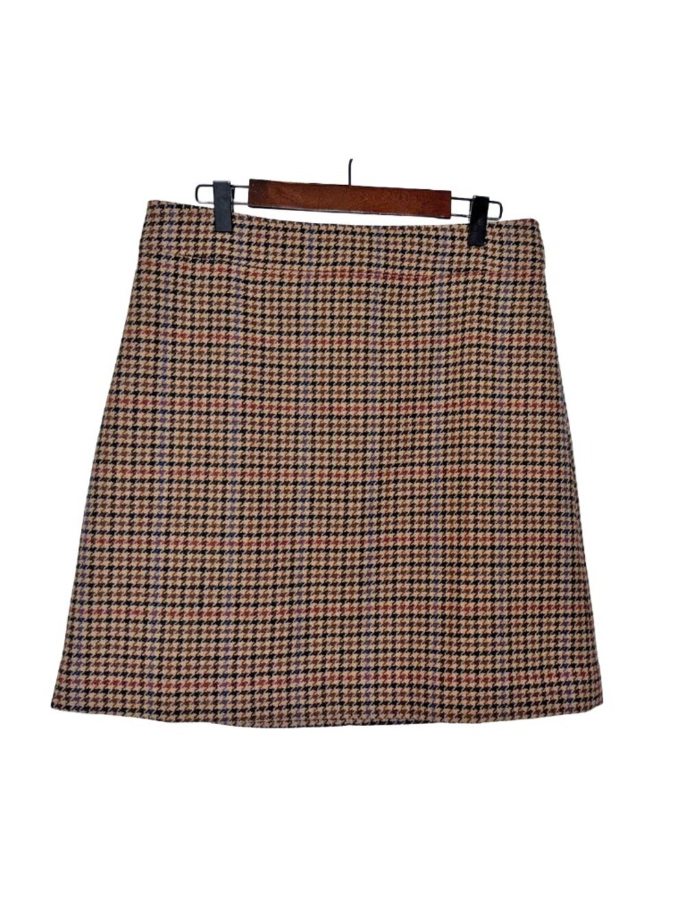 J. Crew Factory Brown Houndstooth Plaid Wool Blend Skirt - Size 8